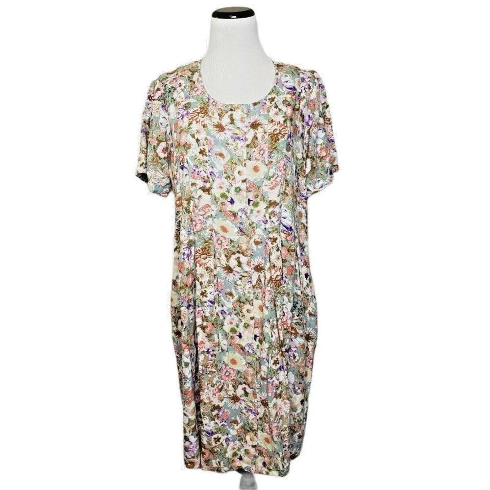 Serengeti Womens Floral Rayon Midi Dress Button‎ Front & Tie Back Size M